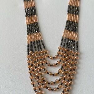Elegant Beaded Necklace in Black and Gold